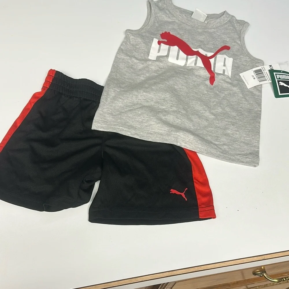 Puma Gray and Black Athletic Shorts Set Baby Boy Size 24 Months NEW - Picture 3 of 11
